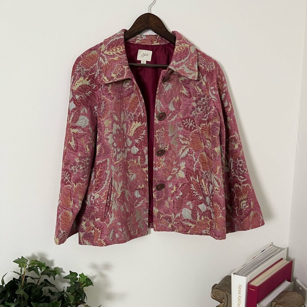 J.Jill Pink Floral Tapestry Retro Blazer Jacket